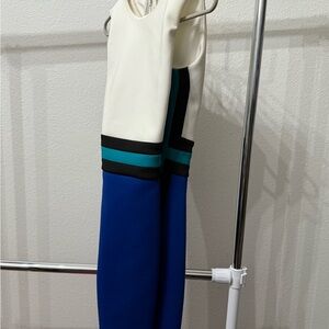 Calvin Klein Colorblock Midi Dress - Cream, Blue, Green, Black